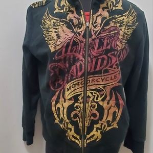 Harley Davidson Vintage-Inspired Flaming Eagle Zip-Front Knit Jacket Plus Sz 1W